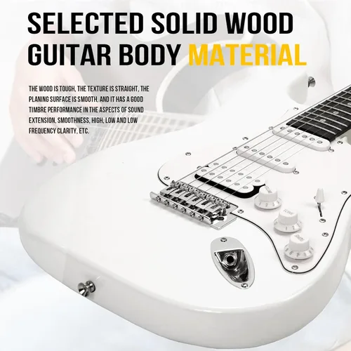 Miniatura 7 de Kit de guitarra eléctrica Soulmate para principiantes, 39" con pastillas HSS, amplificador de 15W, cejilla, correa, cuerdas, cable, púas, bolsa