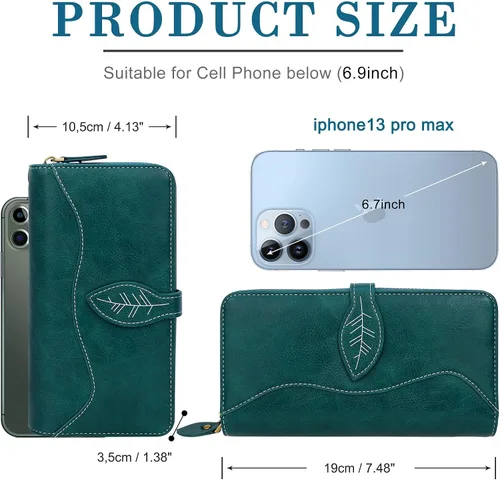 Miniatura 4 de CONISY Cartera RFID para mujer, de gran capacidad, cartera larga de cuero para tarjetas de crédito con correa de muñeca
