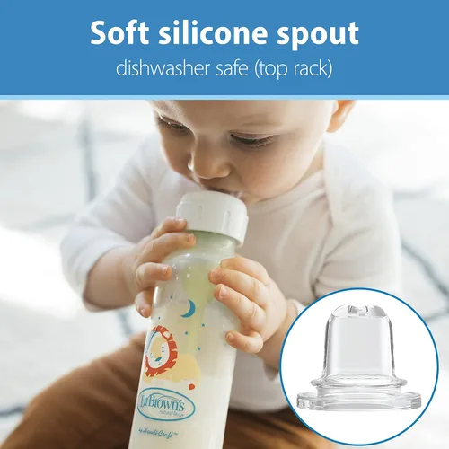 Miniatura 5 de Dr. Brown's Milestones - Botella estrecha para sorber con pico blando 100% de silicona, 8 onzas/250mL, a partir de 6 meses, Fox & Lion, paquete de 2