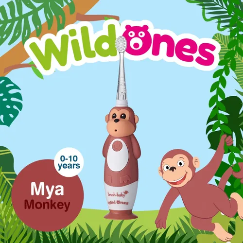 Miniatura 2 de BrushBaby WildOnes - Cepillo de dientes eléctrico recargable para niños, de 0 a 10 años - Diseño de mono con luces intermitentes - Cerdas DeepClean
