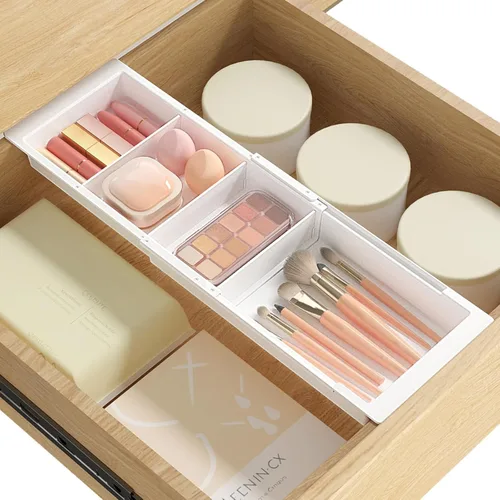 Lifewit Bandejas organizadoras de cajones de maquillaje deslizantes con insertos, divisor de cajón de escritorio extensible colgante, se adapta a