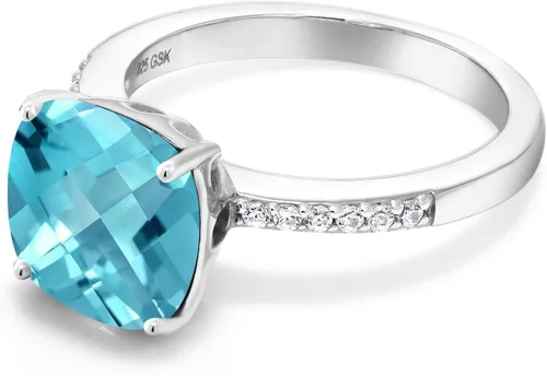 Miniatura 43 de Gem Stone King Anillo de compromiso de plata de ley 925 con piedra preciosa de corte cojín de 0.39 pulgadas Anillo de compromiso de aniversario