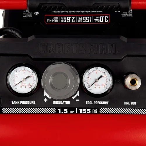 Miniatura 8 de Craftsman - Compresor de aire, 3 galones, 1,5 HP Max 155 Psi, sin aceite, portátil, color rojo, modelo CMXECXA0200341