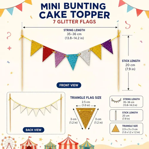 Miniatura 2 de LUOZZY 5pcs Circo Carnaval Cake Toppers Triángulo Bandera Banner Tema Fiesta Llamativa bandera de circo para decoración de tartas de carnaval