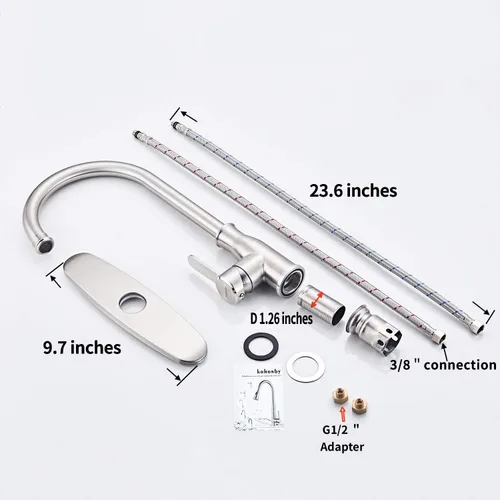 Miniatura 5 de Grifo de cocina de una sola manija de acero inoxidable de níquel cepillado, moderno grifo de fregadero de cocina de arco alto, grifo de fregadero