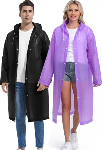 Miniatura 124 de 2 abrigos de lluvia de Borogo para adultos, chaquetas de lluvia reutilizables para hombres y mujeres