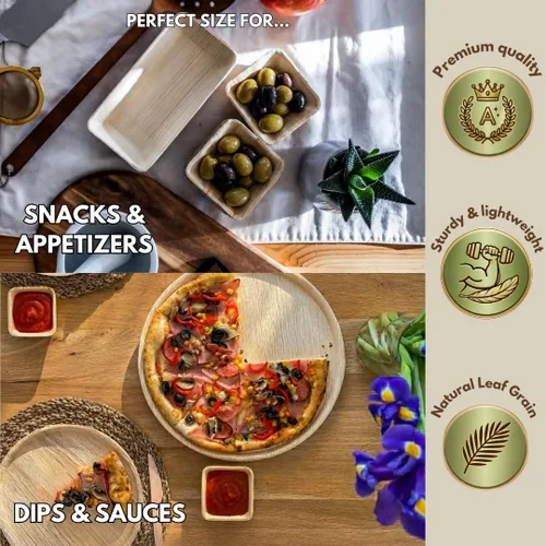 Miniatura 4 de Mini cuencos de hoja de palma de 3 pulgadas para salsas, aderezos para ensaladas, pequeños vasos desechables para salsa de soja, paquete de 50