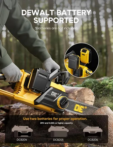 Miniatura 2 de DeForce Motosierra Eléctrica Inalámbrica de 16" 40V, para Baterías DeWalt 20V Max, Motosierra a Batería sin Escobillas, con Engrasador Automático