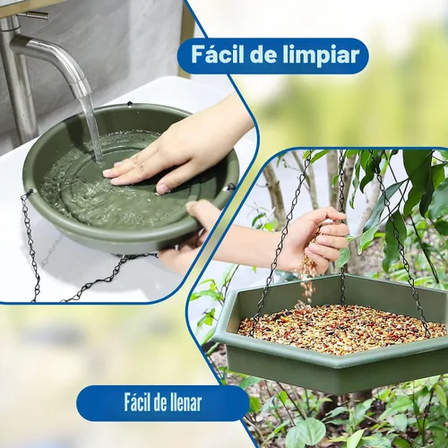 Miniatura 3 de Baño colgante para pájaros, 2 en 1 XL, comedero para pájaros y baño de pájaros para exteriores, comedero de agua para pájaros, bandeja