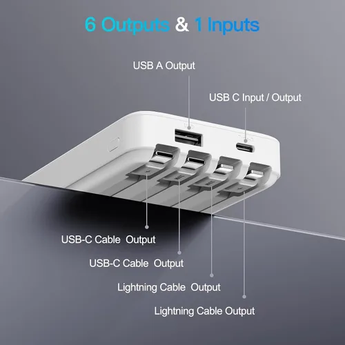Miniatura 3 de Paquete de 2 cargadores portátiles de 10000 mAh 2026 con 4 cables integrados, paquete de batería PD 20W Travel Essentials, 5 salidas 2 entradas Slim