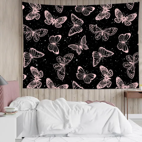 Miniatura 12 de HVEST Tapiz espacial de mariposa en galaxia para dormitorio, cielo estrellado blanco y negro para colgar en la pared para sala de estar, decoración