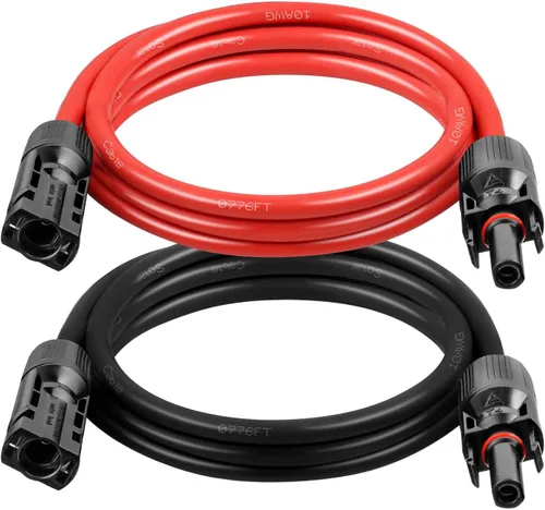 Miniatura 12 de Cable de extensión solar 10AWG de 20 pies – Paquete de 2 cables fotovoltaicos rojos y negros con conectores solares, cobre estañado de 84 hebras