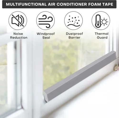 Miniatura 6 de Kit de sellado de ventana de CA con adhesivo, 2 tiras aislantes de espuma gris de 2 x 1 x 6.5 pies, espuma de aire acondicionado