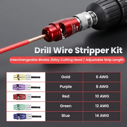 Miniatura 2 de Kit de pelacables 8 en 1 para taladro eléctrico con conector giratorio, herramienta automática de pelado de cables, pelacables de taladro