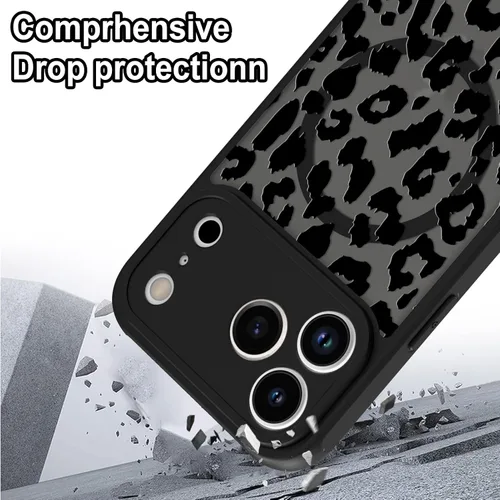 Miniatura 3 de Funda magnética para iPhone 17 Pro [compatible con MagSafe], bonita funda de moda con estampado de leopardo negro, translúcida, mate, parte trasera