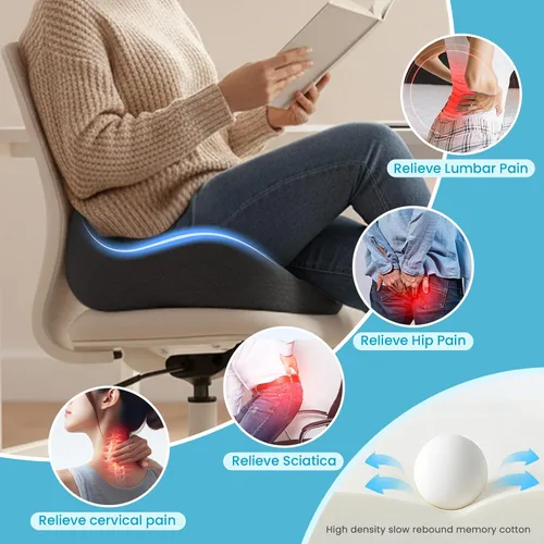 Miniatura 5 de Cojín de asiento, cojines ergonómicos para silla para alivio del dolor de coxis y huesos sentados, apoyo de ciática y espalda, almohada de espuma