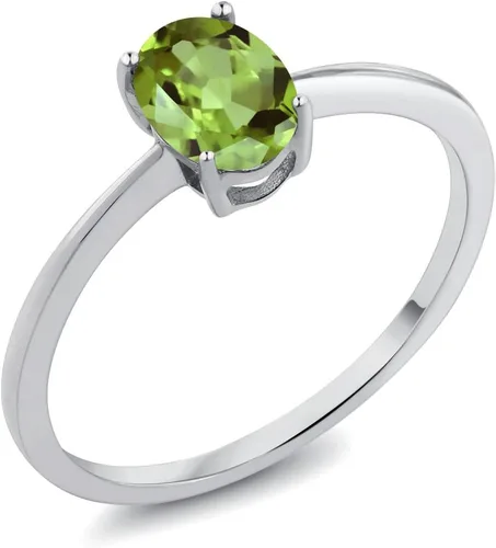 Miniatura 50 de Gem Stone King Anillo de compromiso solitario con piedra preciosa de oro blanco de 10 quilates, ovalado, 0.27 x 0.19 pulgadas, anillo de promesa