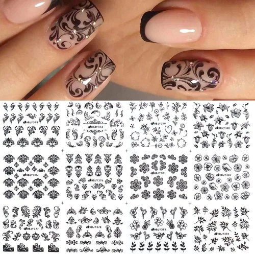 Miniatura 9 de Calcomanías de Arte de Uñas de Flores, Calcomanías de Uñas de Flores Blancas Suministros de Arte de Uñas 3D Encaje Retro Hoja de Flor Enredadera