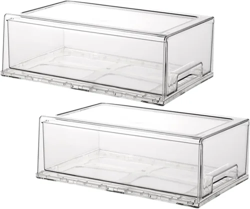 Miniatura 9 de Cajones de almacenamiento apilables, organizador extraíble transparente con asas y almohadillas antideslizantes para cocina, refrigerador