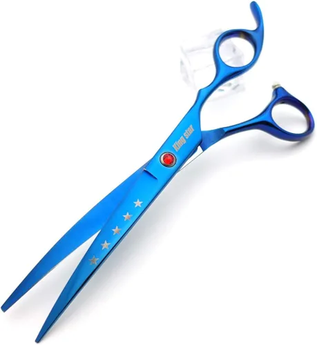 Miniatura 6 de KINGSTAR Juego de tijeras profesionales de aseo de mascotas de 7.0 pulgadas, color azul titanio, tijeras rectas, adelgazantes y curvas, juego de 4