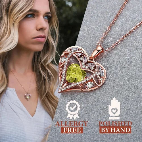 Miniatura 28 de Collar de cristal de 5 corazones, chapado en oro rosa de 18 quilates, colgante con cadena de plata de ley 925 de 18 + 2 pulgadas, joyería de piedra