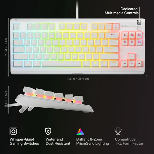 Miniatura 3 de SteelSeries Apex 3 TKL White RGB - Teclado para juegos — Factor de forma compacto sin llave — Iluminación RGB de 8 zonas — Resistente al agua y al