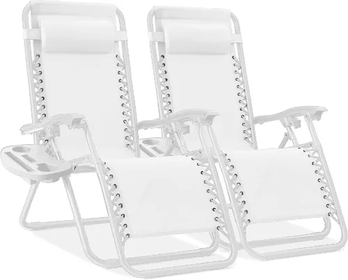 Miniatura 41 de Best Choice Products - Juego de 2 sillas reclinables y ajustables de malla y acero, sillas con sensación gravedad cero con cojines y bandejas