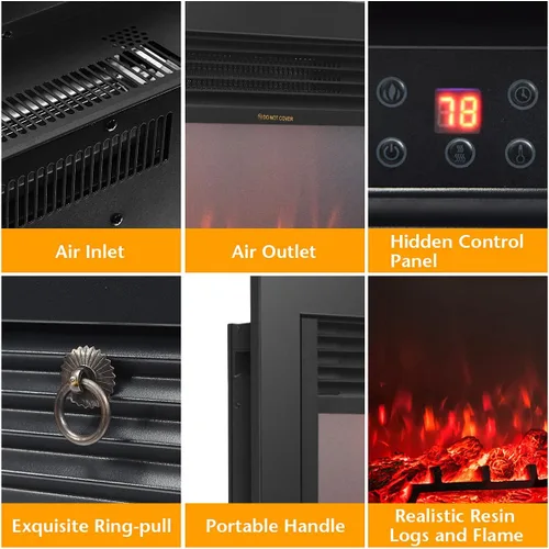 Miniatura 6 de SIMOE Chimenea eléctrica de 28.5 pulgadas, chimenea empotrada de pared de 750 W/1500 W con llama LED y control remoto, 3 colores y 5 brillo