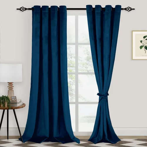 Miniatura 44 de XWZO Cortinas de terciopelo azul de 63 pulgadas de largo, elegantes cortinas de lujo suaves para sala de estar, aislamiento térmico, oscurecimiento