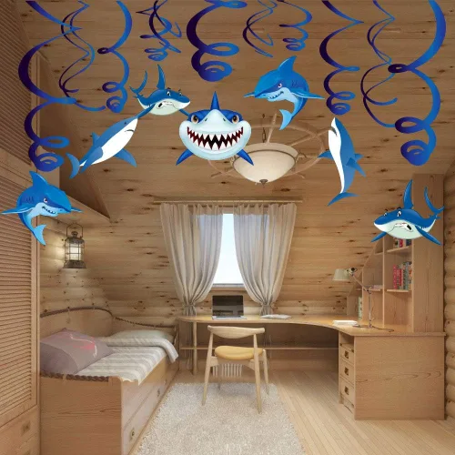 Miniatura 8 de 30 piezas de remolinos colgantes de tiburón, decoración de piscina de verano bajo el mar, decoración de fiesta temática oceánica, suministros