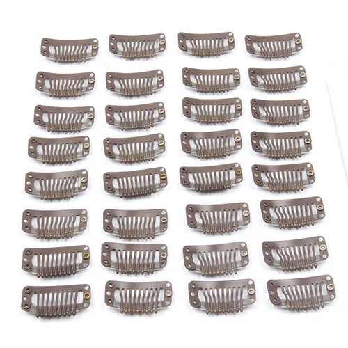 20 clips de metal a presión para extensiones de cabello DIY con clip, 9 dientes, 0.04 oz/pieza, 9 dientes, 0.04 oz/pieza, color marrón oscuro Marrón