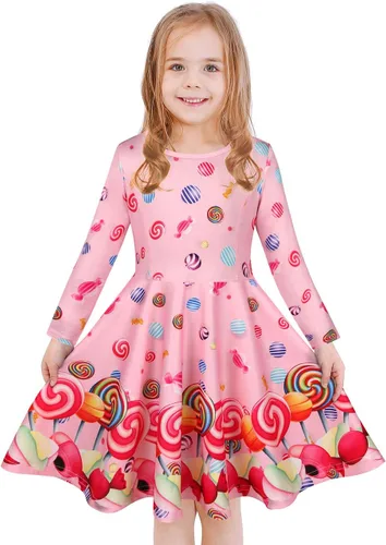 LaBeca - Vestido sin mangas o de manga larga para niñas, vestidos informales con diseño de unicornio o sirena para niñas pequeñas o grandes
