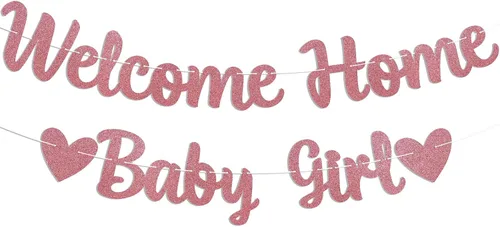 Cartel de bienvenida a casa para bebé, decoración rosa para baby shower, revelación de género, decoración interior y exterior, purpurina dorada rosa