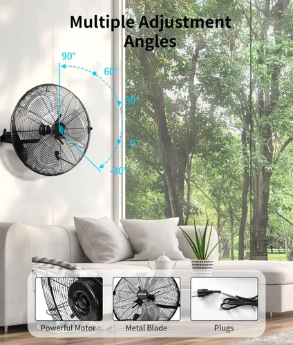 Miniatura 5 de BEESTAR Ventilador de pared de alta velocidad de 18 pulgadas, ventilador industrial con ventilación comercial de 3 velocidades, fácil operación e