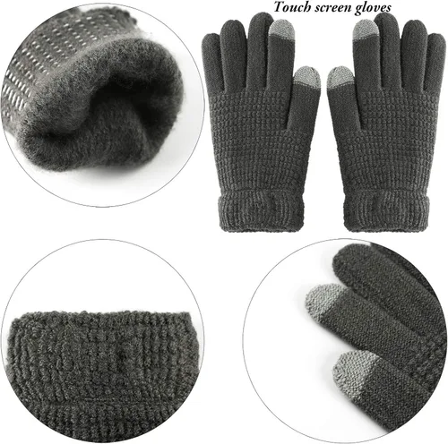 Miniatura 4 de Aneco Conjunto de bufanda de punto cálido de invierno para hombres y mujeres bufanda elástica suave