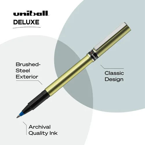 Miniatura 3 de Uni-ball Bolígrafo Rollerball Deluxe, 12 azul de 0.028 in, escritura suave, tinta impermeable, punta fina, suministros de oficina