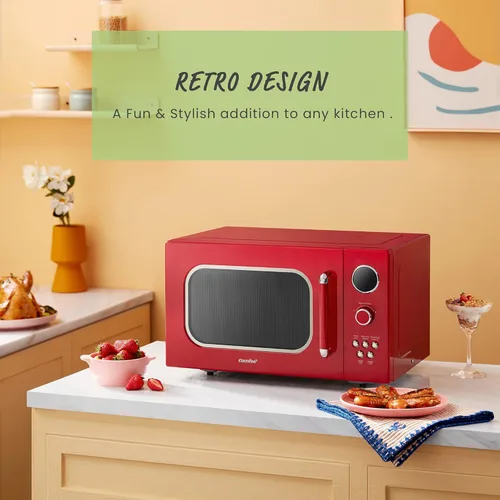 Miniatura 6 de COMFEE' CM-M093ARD - Horno microondas retro con 9 programas preestablecidos, cocción rápida de varias etapas, función de reinicio del plato