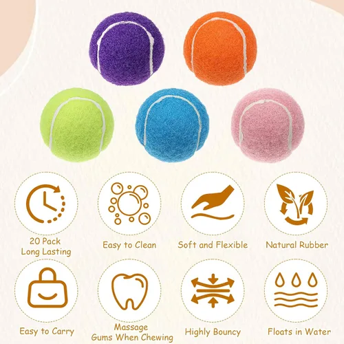 Miniatura 3 de Giantree Paquete de 20 mini pelotas de tenis para perros, pelotas de tenis pequeñas de entrenamiento de 2 pulgadas, pelota interactiva para perros