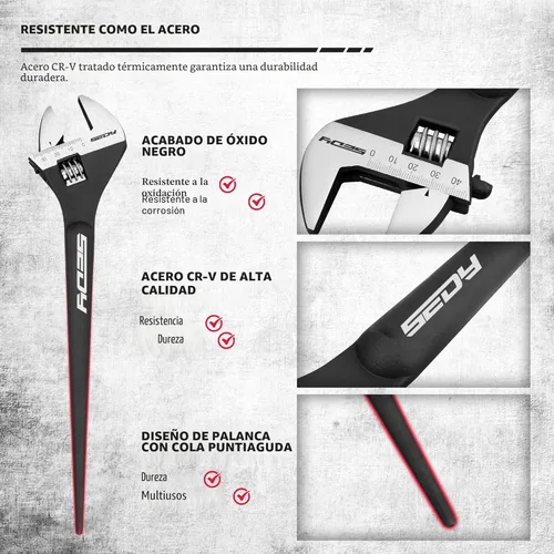 Miniatura 4 de Juego de 3 llaves ajustables de 10 pulgadas, 12 pulgadas, 16 pulgadas, escala SAE y métrica, acero CR-V con acabado de óxido negro