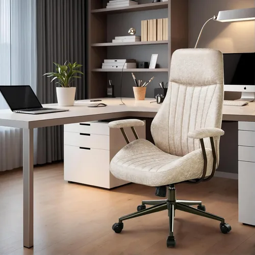 Miniatura 13 de Silla de oficina en casa, silla ergonómica para computadora con soporte lumbar, altura ajustable, silla de oficina moderna de mediados de siglo