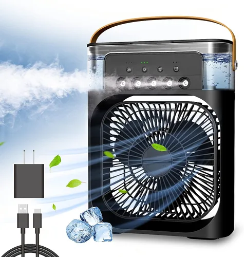 NTMY Enfriador de aire personal, ventilador de aire acondicionado portátil, mini enfriador evaporativo con luz LED de 7 colores, temporizador de