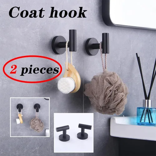 Miniatura 2 de GERZWY Gancho para abrigo de baño negro mate SUS 304 de acero inoxidable, gancho único para toalla/bata, para baño y cocina, estilo hotel