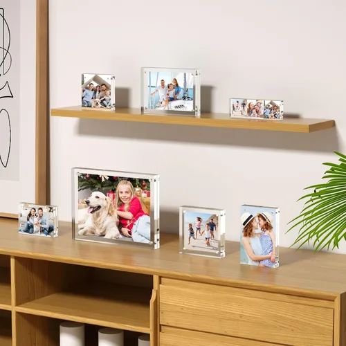 Miniatura 7 de AITEE Marcos de Fotos Acrílicos 2x6, Paquete de 3, Bloque 20% Más Grueso, Marcos de Fotos Transparentes Independientes de Doble Cara Magnéticos