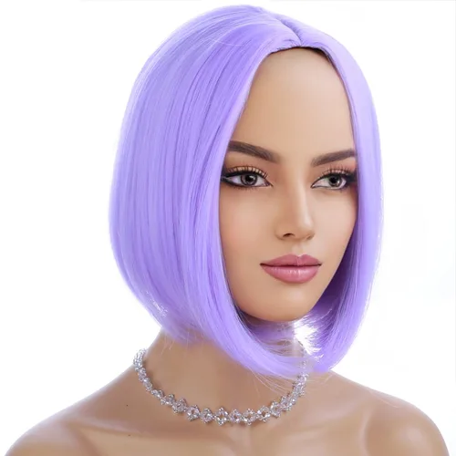 Miniatura 10 de PATTNIUM Peluca negra estilo Bob para mujer, pelucas cortas negras, rectas, parte media, peluca de cabello negro, aspecto natural, pelucas