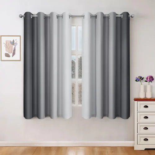 Miniatura 11 de HOMEIDEAS Cortinas Blackout Negras Ombré de 52 x 63 Pulgadas de Largo Degradado Oscurecimiento de Habitación Aislamiento Térmico Ahorro de Energía