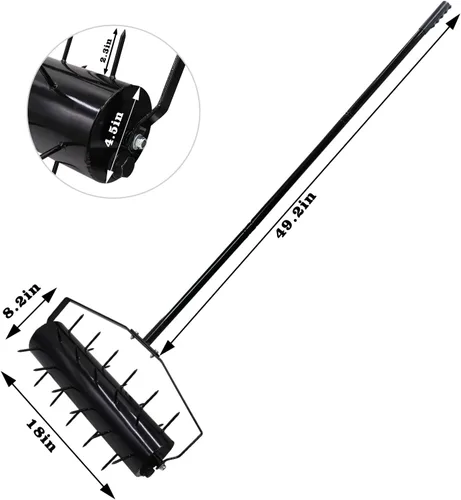 Miniatura 3 de Aireador de césped rodante resistente de 18 pulgadas, rodillo manual de peso ajustable con pico pre-soldado, aireador de suelo de rodillo de mano