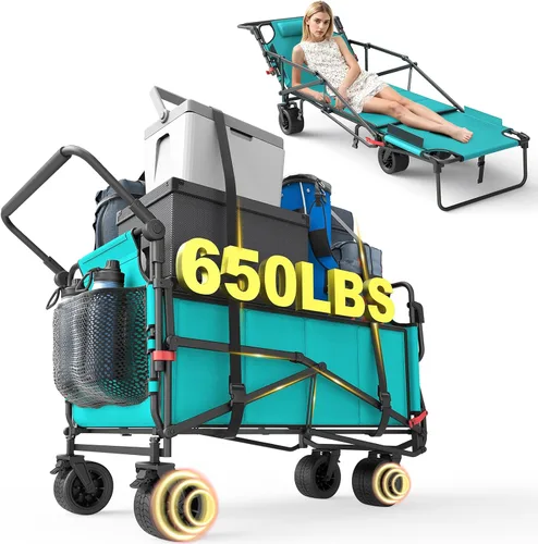 Miniatura 10 de LEVELEVE Vagón Plegable de Servicio Pesado - Carrito Plegable 2 en 1, Capacidad de 400 libras, Ruedas Todo Terreno con Frenos y Bolsillos Laterales