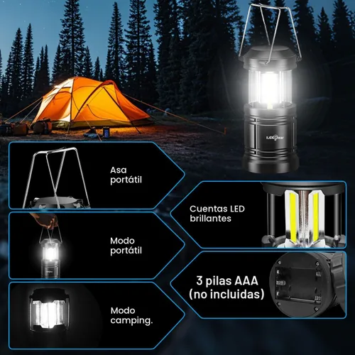Miniatura 4 de Linterna de camping LED de ILEEDear, luces operadas por batería, brillo ajustable para camping, emergencias, cortes de energía, linternas plegables