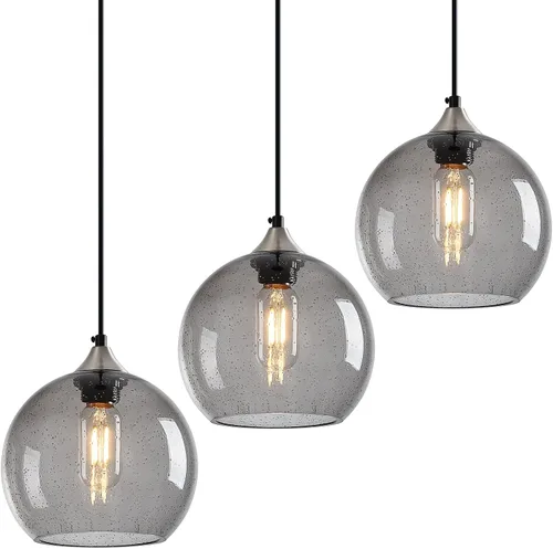 Luces Colgantes de Vidrio Gris Claro Iluminación de Isla de Cocina Luminarias de Luz Colgante Globo Iluminación Colgante Moderna para Dormitorio