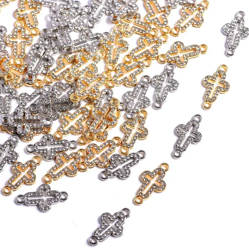Miniatura 9 de stino 40 Piezas de Encantos de Diamantino, Suministros para Hacer Joyería de Corazón de Tortuga y Rombo, Colgantes de Cristal Chapados en Plata y Oro